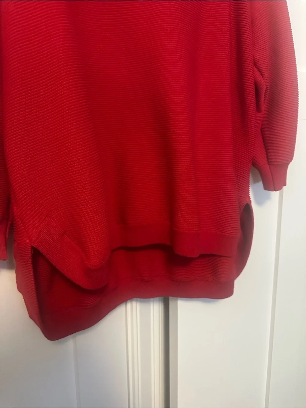 Cyrus Red Ribbed Scoop-Neck Pullover Sweater